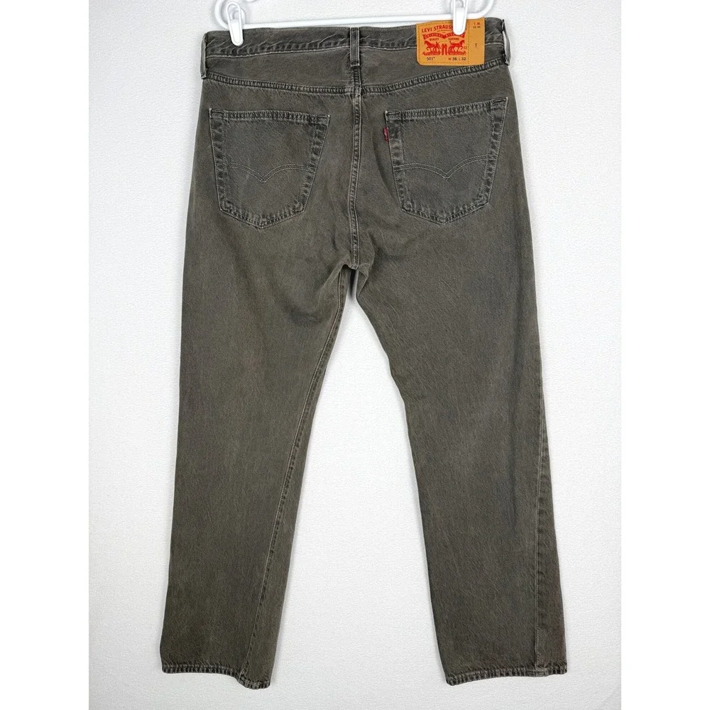 Levi's 501 Original Fit Jeans Mens 36x32 Gray Button Fly Straight Leg Denim